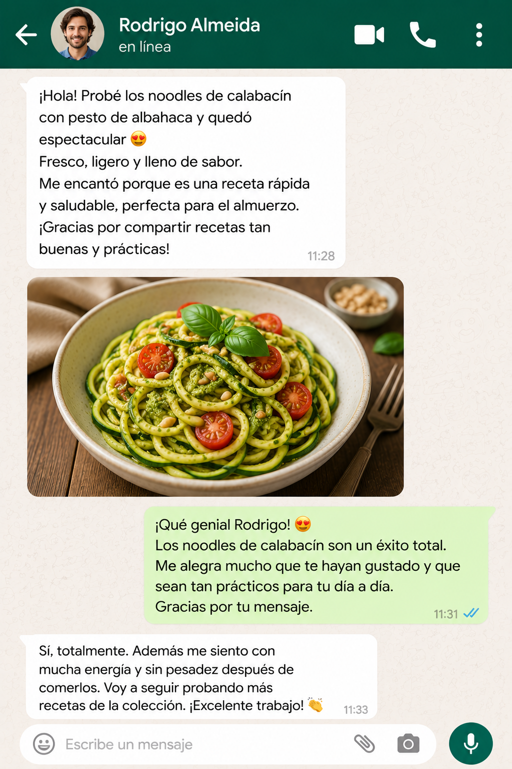 Conversación sobre noodles de calabacín con pesto
